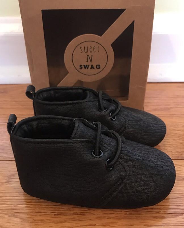 Sweet N Swag Moxford Moccasins Size 3 Baby Infant Black Vegan Leather NIB NEW