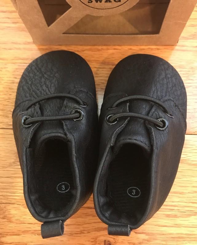 Sweet N Swag Moxford Moccasins Size 3 Baby Infant Black Vegan Leather NIB NEW