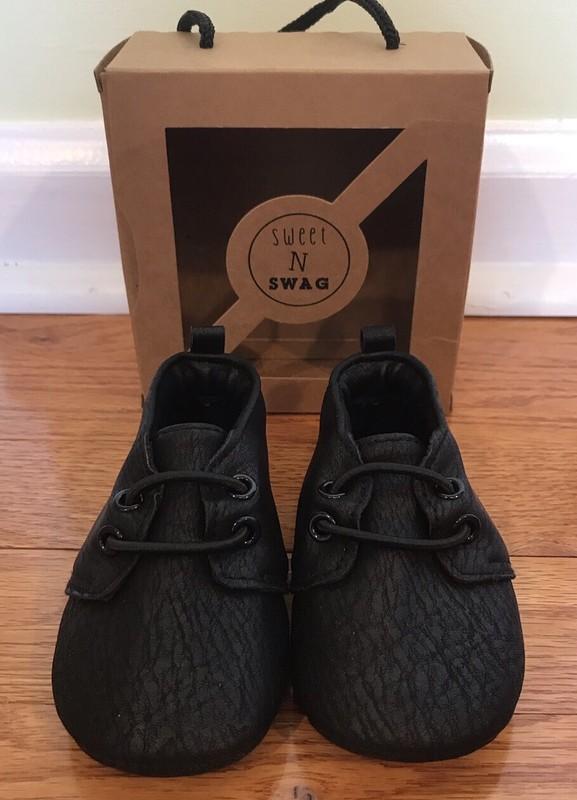 Sweet N Swag Moxford Moccasins Size 3 baby infant black vegan leather NIB NEW