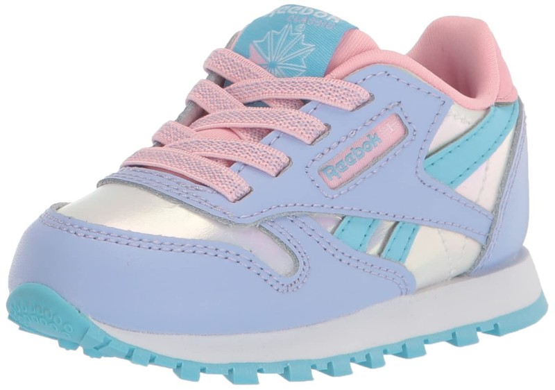 Sz Reebok Girls Classic Leather Sneaker Lilac Glow/Digital Blue/Pink Glow 5