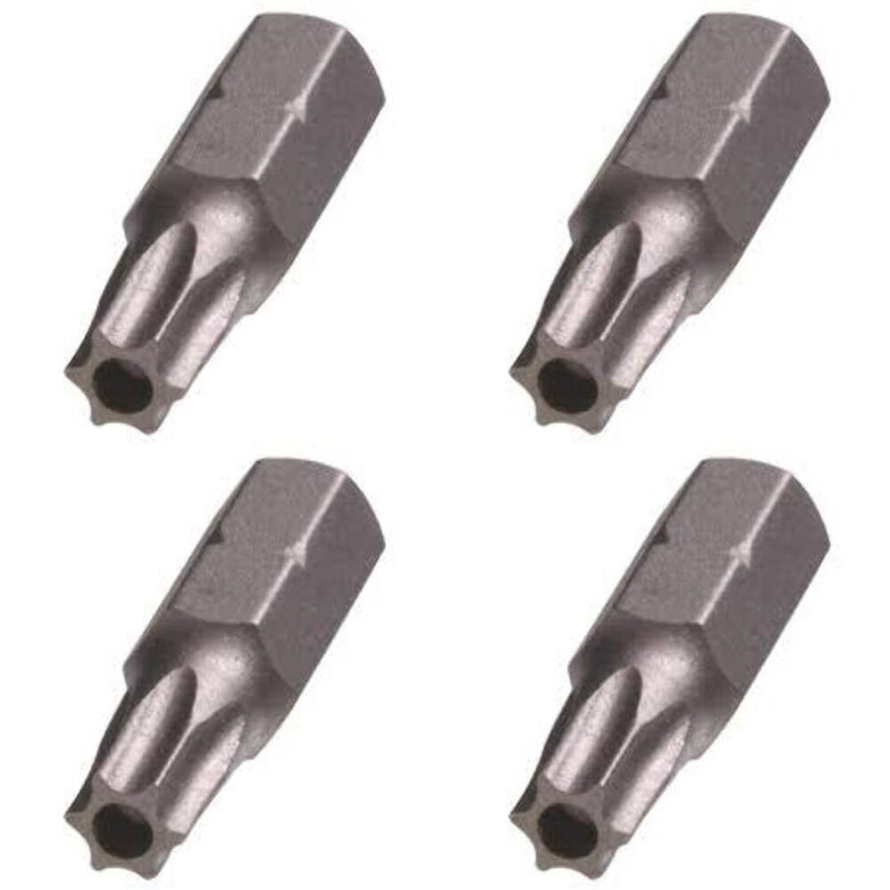 T25 TORX Security Bits S2 Steel 1/4" Hex Shank 1" Length 4 Qty (BCP966)