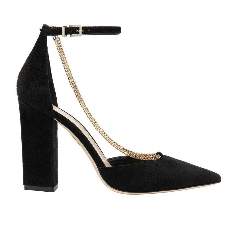 Tamara Mellon Black Suede 2 Chains Block Heel Pumps 105mm $495 NEW