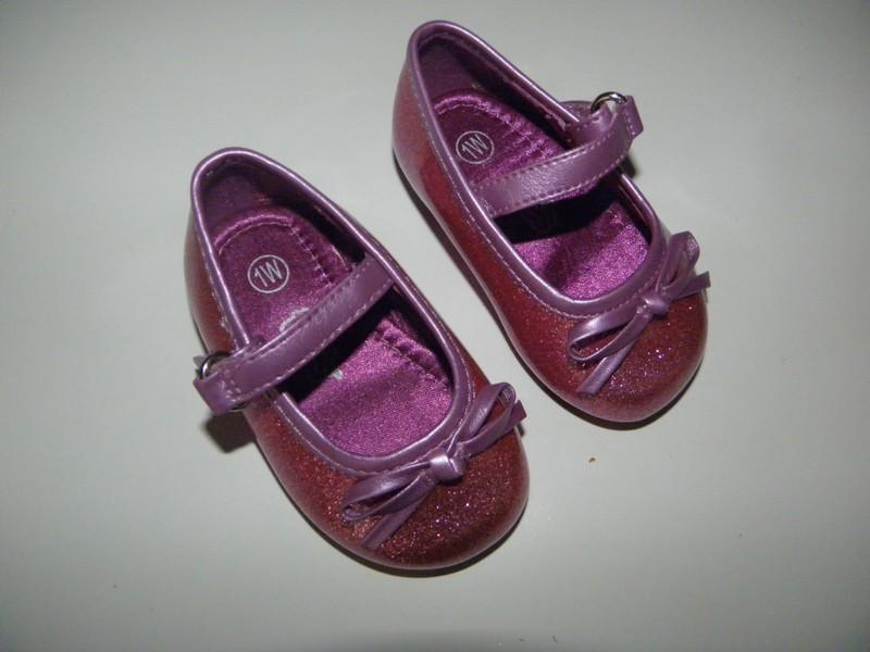 Teeny Toes Infant BABY Girl Metallic Bright PINK Sparkly Dressy SHOES ~Size 1 W~