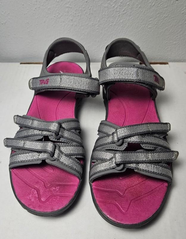 Teva Youth US Big Girl Size 1 Outdoor Sandals Sliver Magenta Strappy