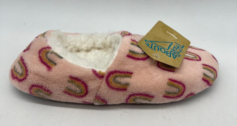 Thereabouts Pink Rainbow Print Plush Slippers Girls Size M-L (Sz 2-4)