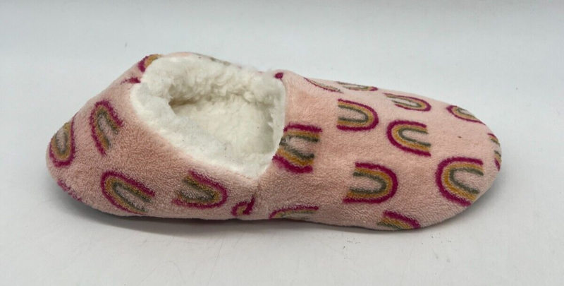Thereabouts Pink Rainbow Print Plush Slippers Girls Size M-L (Sz 2-4)