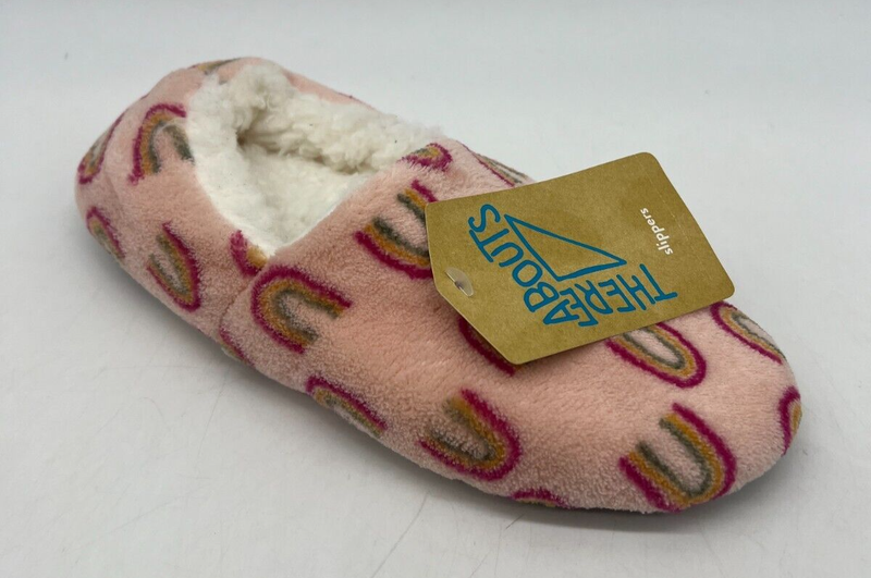 Thereabouts Pink Rainbow Print Plush Slippers Girls Size M-L (Sz 2-4)