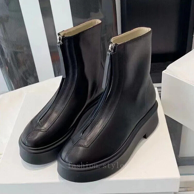 Thick Sole Knight Boots Women Front Zipper Real Leather Ankle Boots Boots Female