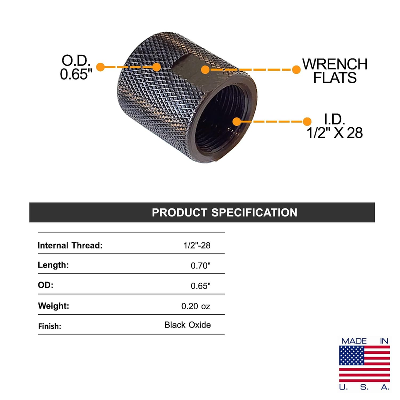 Thread Protector 1/2 X 28 W/Flats For .22LR .223 & 5.56 CNC Machined Thread Pro