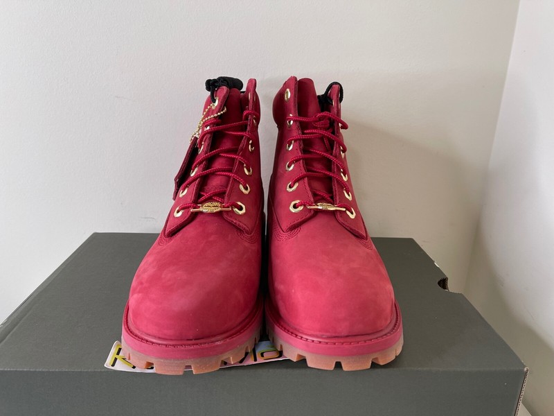 Timberland 6 Inch Premium Boots Dark Red Gold Nubuck GS Kids Youth TB0A42RR F41