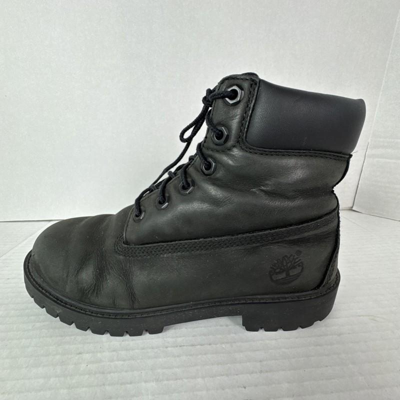 Timberland Boys 5 Leather Lace Up Combat Lug Sole Boot Black