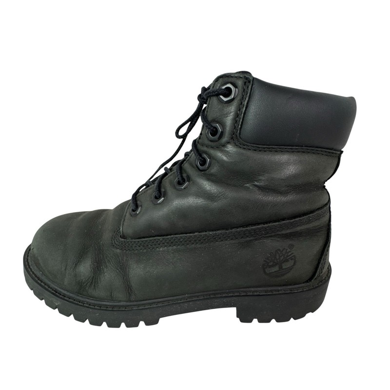 Timberland Boys 5 Leather Lace Up Combat Lug Sole Boot Black
