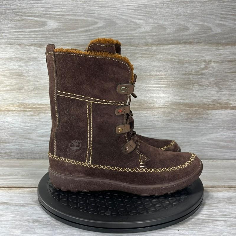Timberland Girl's Oslo Express Brown Leather Winter Boots Size 6.5