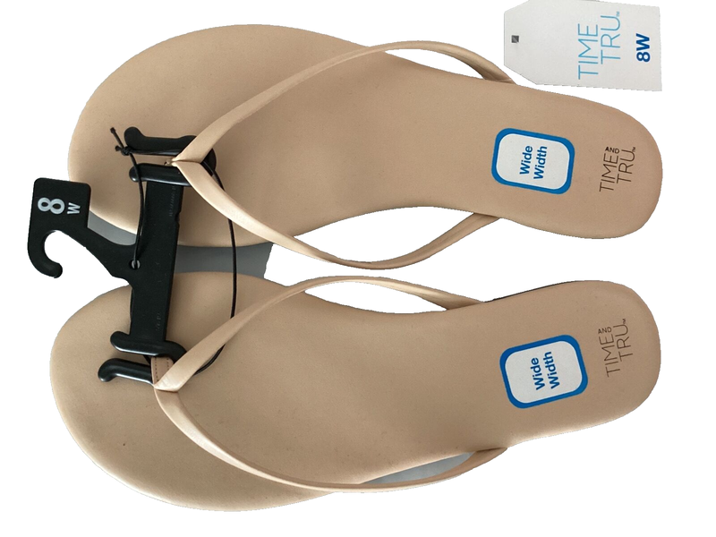 TIME AND TRU Barely There Nude Comfort Sock Flip-Flop Sandals Sz 8W