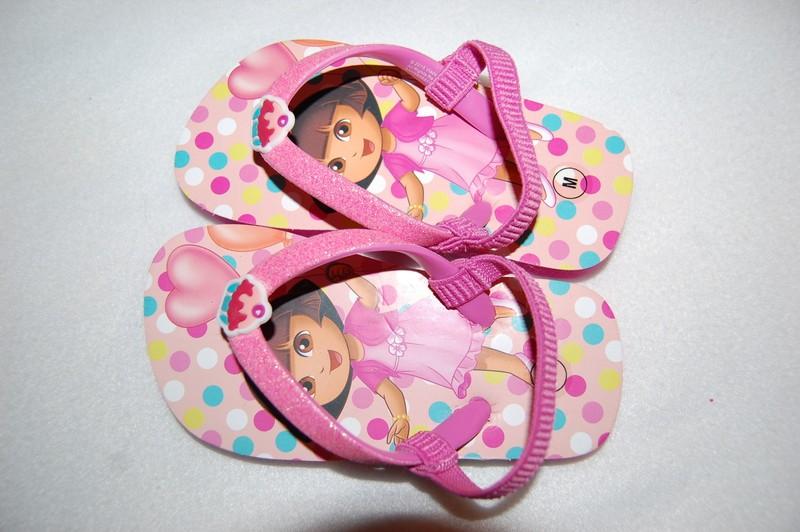 Toddler Baby Girls PINK DORA FLIP FLOPS Ankle Strap CUPCAKE GLITTER Hearts S 5-6