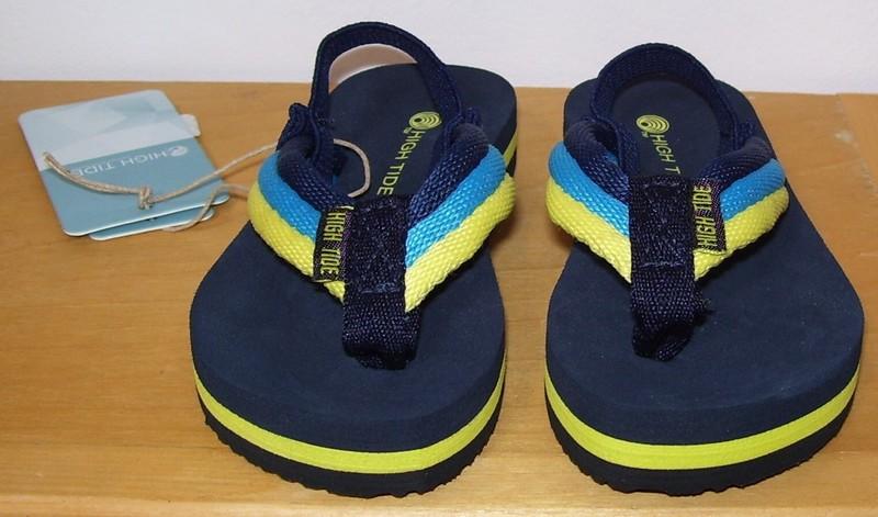 Toddler Boys High Tide Navy Blue Yellow Flip Flops Sandals With Backstrap 6