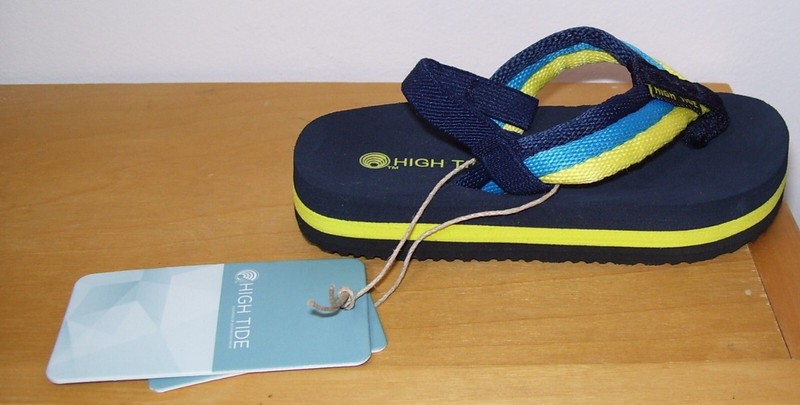 Toddler Boys High Tide Navy Blue Yellow Flip Flops Sandals with Backstrap 6
