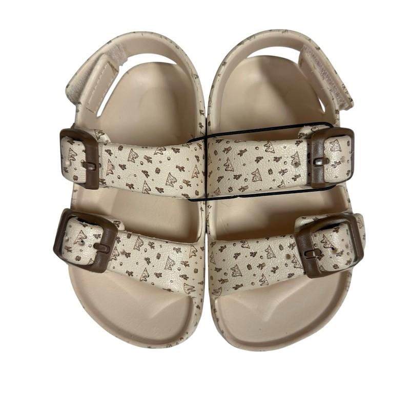Toddler Double Buckle Sandals Adjustable Cactus Print Tan Brown Back Strap 5-6