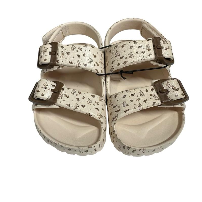Toddler Double Buckle Sandals Adjustable Cactus Print Tan Brown Back Strap 5-6