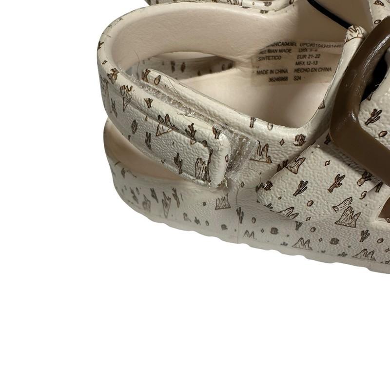 Toddler Double Buckle Sandals Adjustable Cactus Print Tan Brown Back Strap 5-6