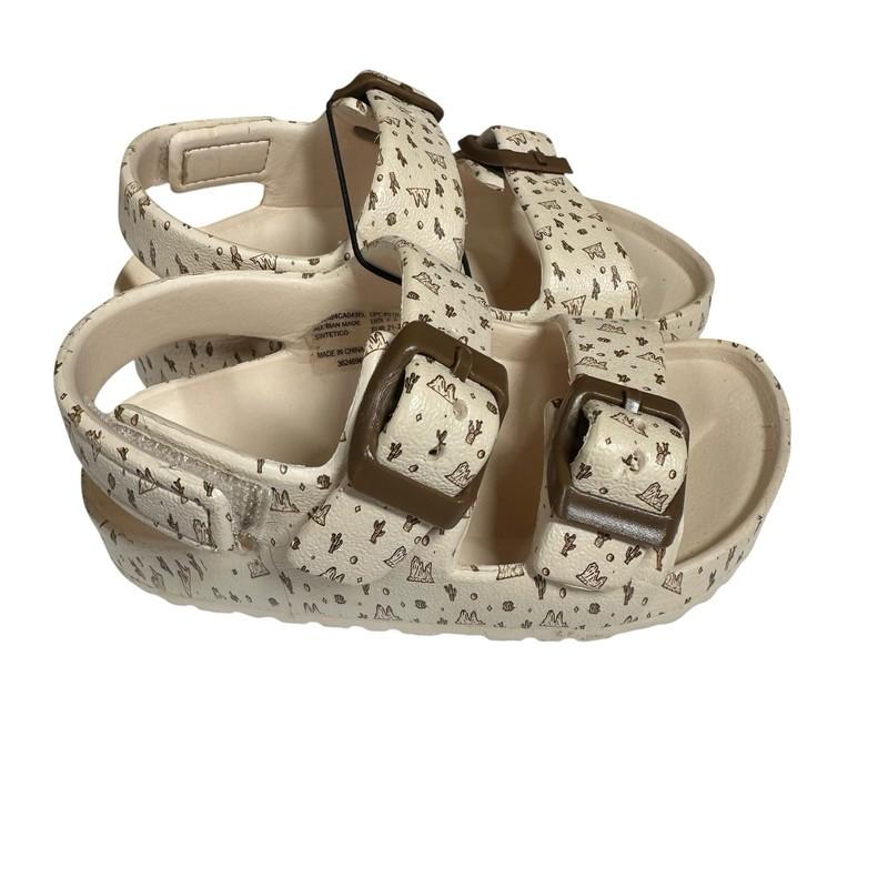 Toddler Double Buckle Sandals Adjustable Cactus Print Tan Brown Back Strap 5-6