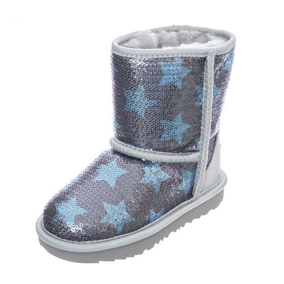 Toddler Girl Ugg Classic Short Sequin Star Sheepskin Winter Boots Denim Blue