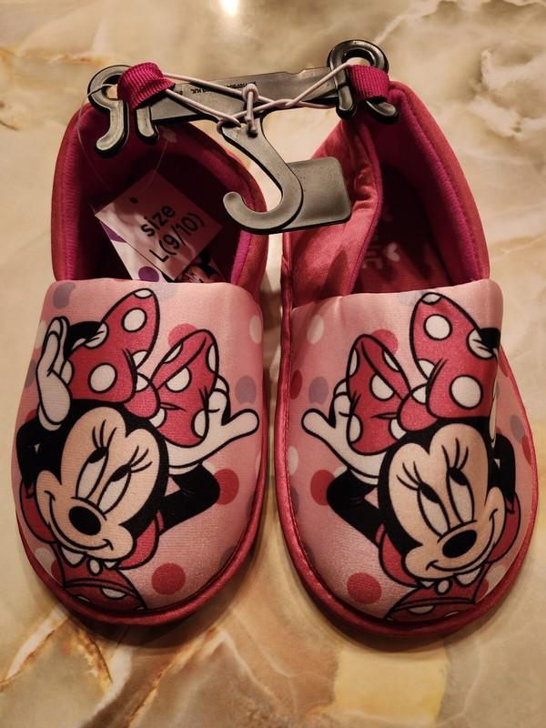 Toddler Girls DISNEY MINNIE MOUSE Pink Polka Dot Slippers Size-Large-Shoe 9-10