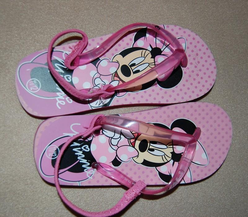 Toddler Girls Flip Flops ANKLE STRAP Minnie Mouse PINK POLKA DOT L 11-12 *