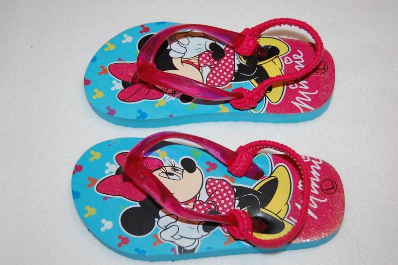 Toddler Girls Flip Flops MINNIE MOUSE L 9-10 ELASTIC ANKE STRAP Aqua PINK Disney
