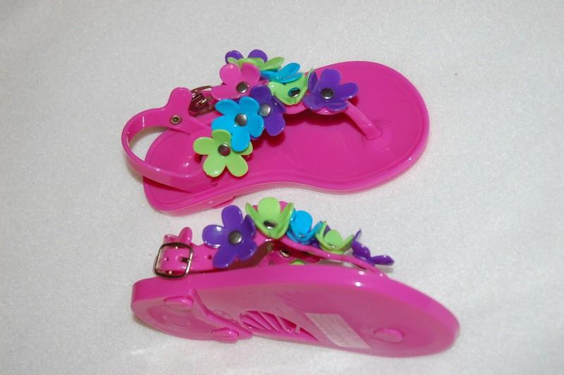 Toddler Girls Flip Flops PINK THONG SANDALS COLORFUL FLOWERS Ankle Strap M 7-8