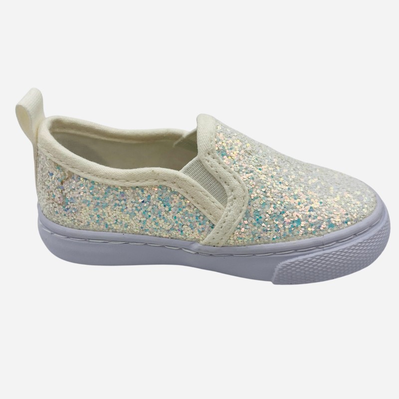 Toddler Girls' Madigan Glitter Slip On Sneakers White Pull On Cat & Jack New