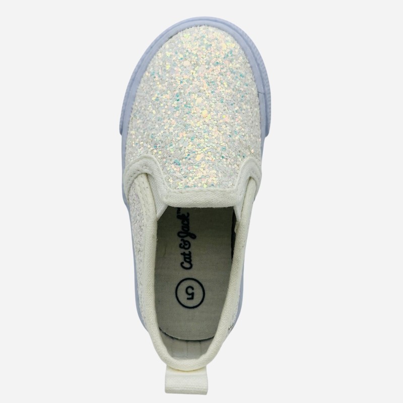 Toddler Girls' Madigan Glitter Slip On Sneakers White Pull On Cat & Jack New