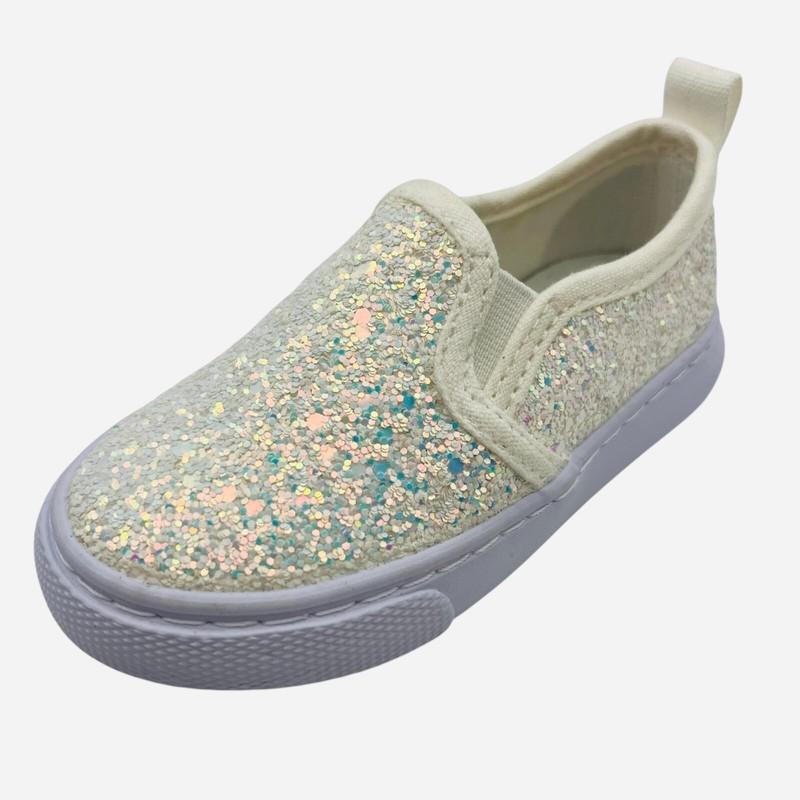 Toddler Girls' Madigan Glitter Slip On Sneakers White Pull On Cat & Jack New
