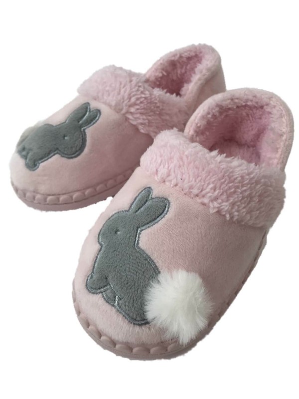 Toddler Girls Pink & Gray Easter Bunny Rabbit Slippers Loafers House Shoes 9-10