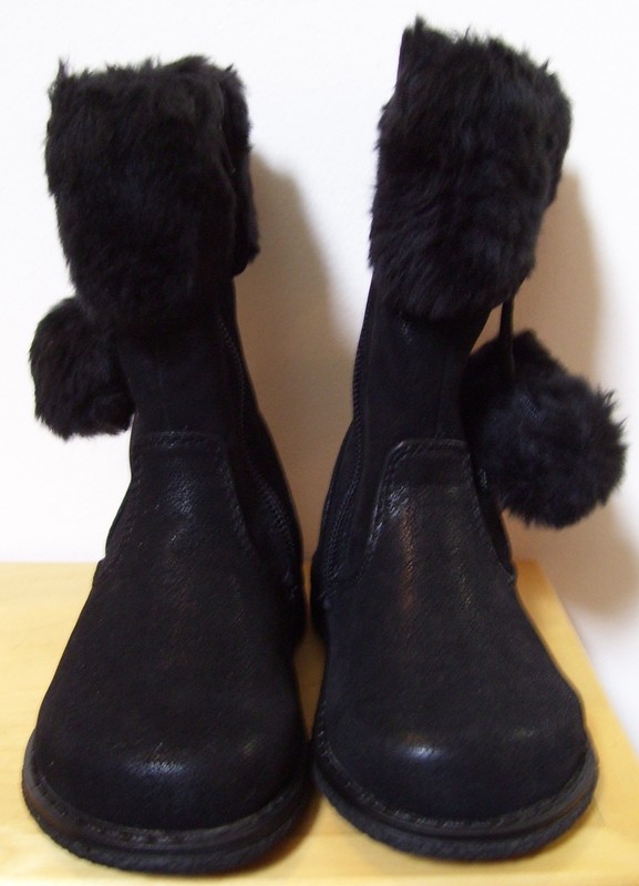 Toddler Girls Rachel Athena Black Faux Fur Suede Pom Pom Boots Sz 6