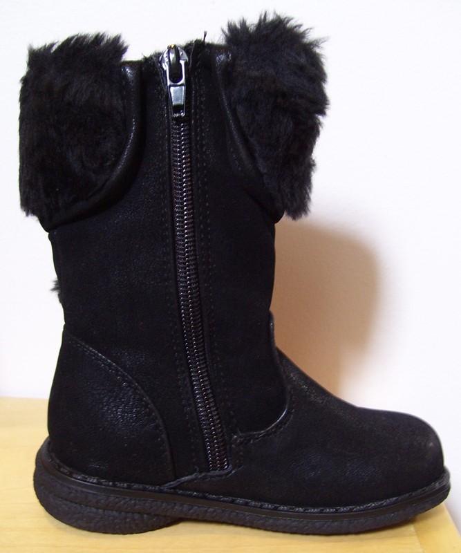 Toddler Girls Rachel Athena Black Faux Fur Suede Pom Pom Boots Sz 6