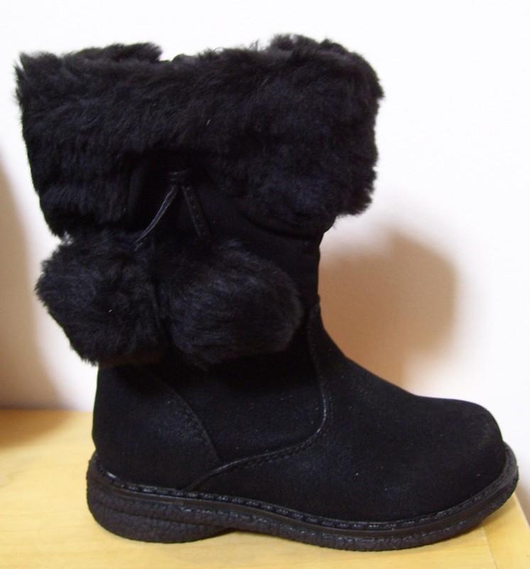 Toddler Girls Rachel Athena Black Faux Fur Suede Pom Pom Boots Sz 6