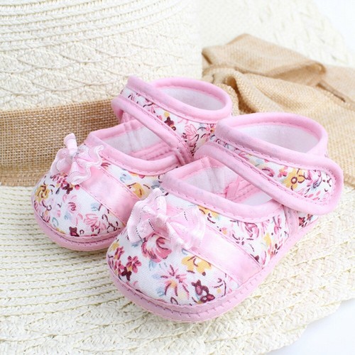 Toddler Newborn Infant Baby Girl Soft Sole Bowknot Floral Anti-slip Casual Shoes