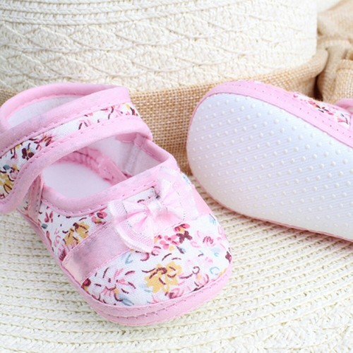 Toddler Newborn Infant Baby Girl Soft Sole Bowknot Floral Anti-slip Casual Shoes