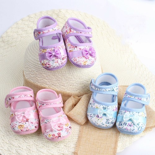 Toddler Newborn Infant Baby Girl Soft Sole Bowknot Floral Anti-slip Casual Shoes