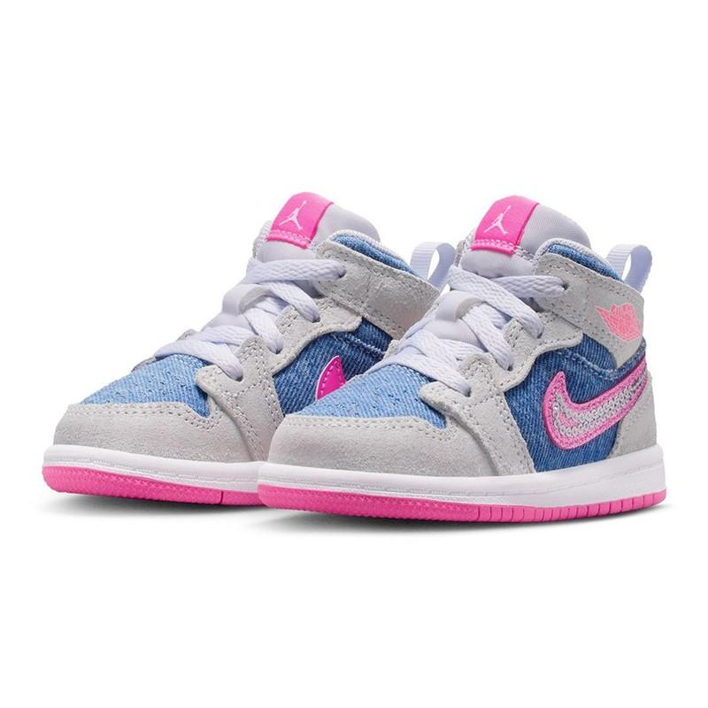 Toddler's Jordan 1 Mid SE "Denim Sequin" Cobalt Bliss/Pink Glow-White (HQ2000