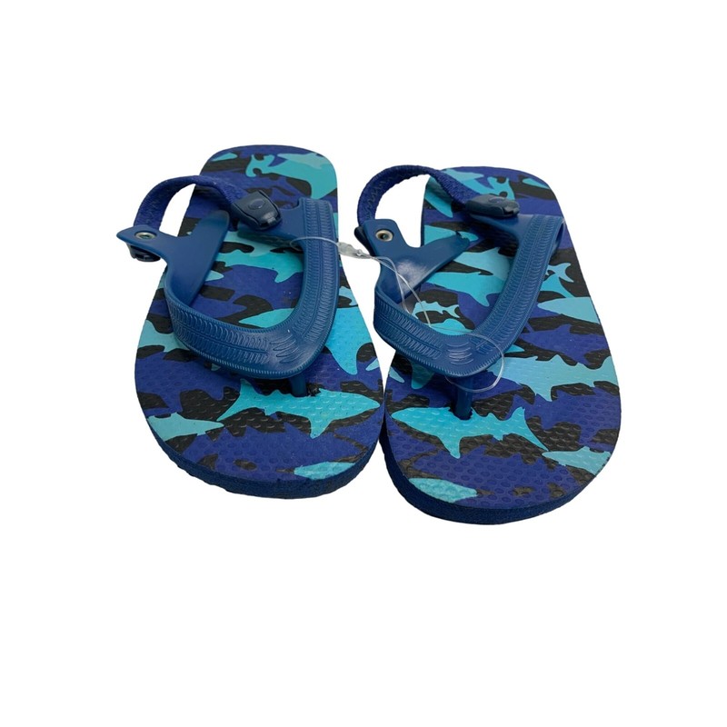 Toddler Size 7 8 Blue Camo Flip Flop Sandals Sharks Thongs