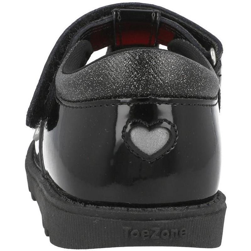 ToeZone Flo Flower School Shoes Black Memory Foam Anti-Slip Kids Girls
