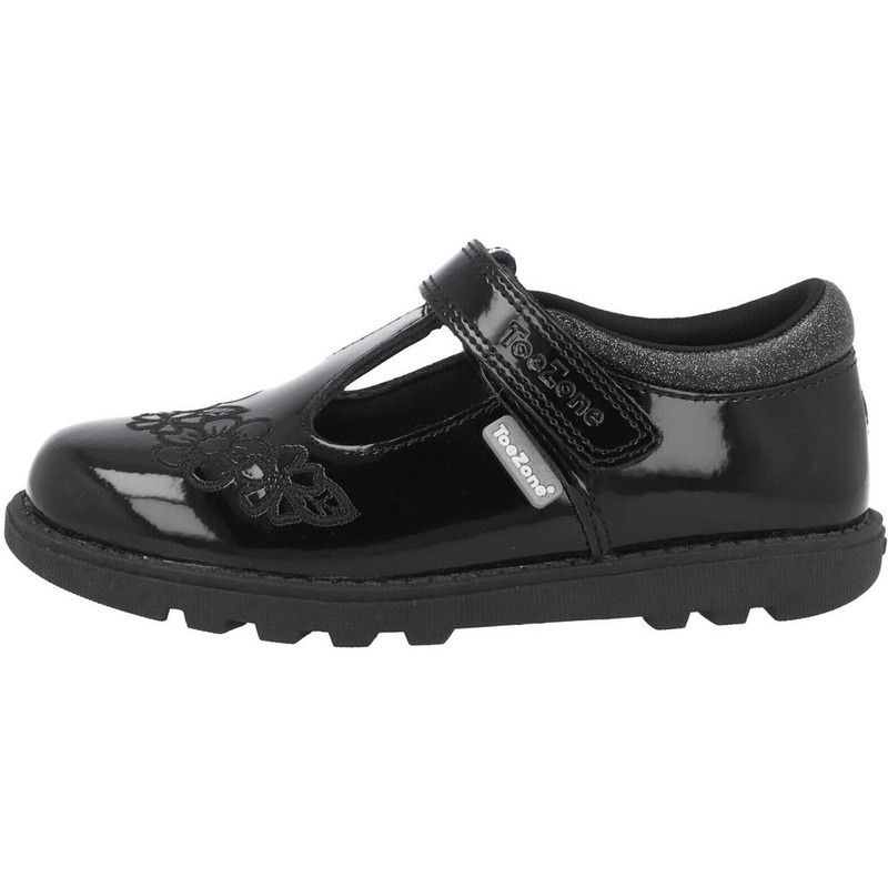 ToeZone Flo Flower School Shoes Black Memory Foam Anti-Slip Kids Girls
