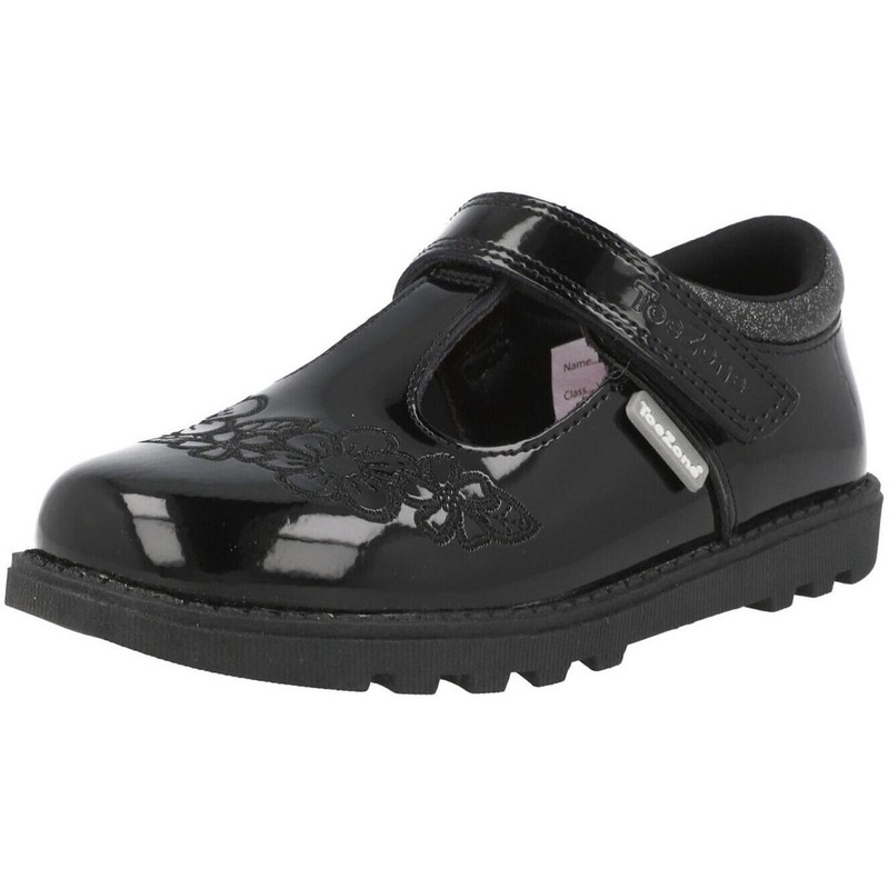 ToeZone Flo Flower School Shoes Black Memory Foam Anti-Slip Kids Girls