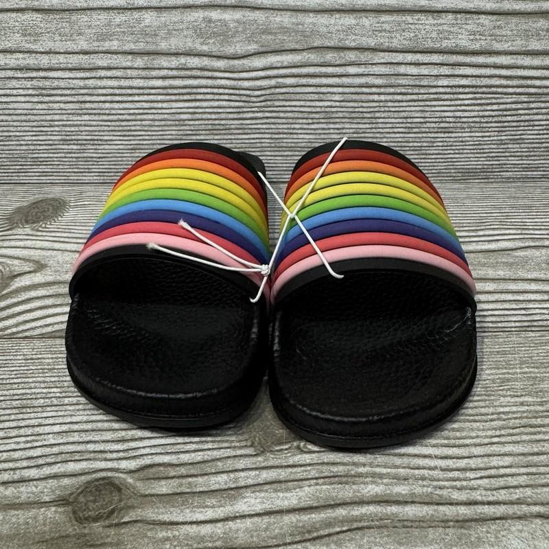 Tommy Bahama Girls Black Rainbow Slip On Slides/Sandals Size 1 NEW