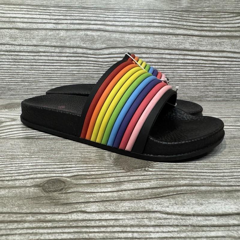 Tommy Bahama Girls Black Rainbow Slip On Slides/Sandals Size 3 NEW