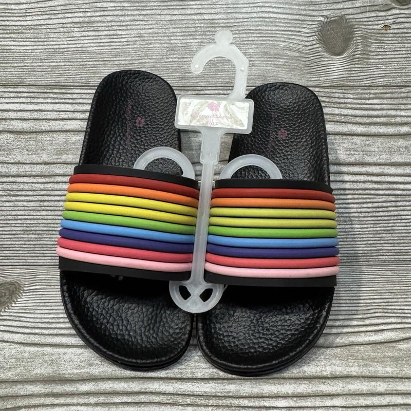 Tommy Bahama Girls Black Rainbow Slip On Slides/Sandals Size 3 NEW