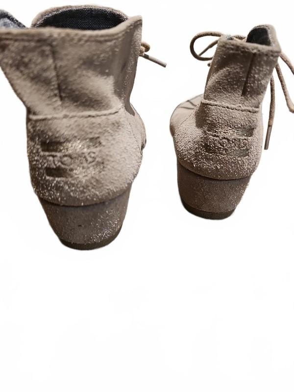 Toms Boots Youth Girls Size 2 Wedge Heels Ankle Booties Gray Suede Lace Up