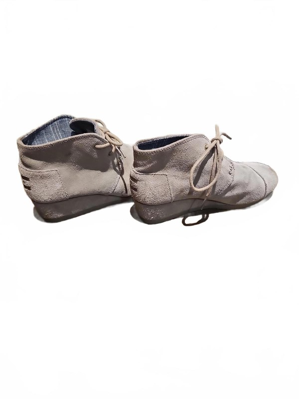 Toms Boots Youth Girls Size 2 Wedge Heels Ankle Booties Gray Suede Lace Up